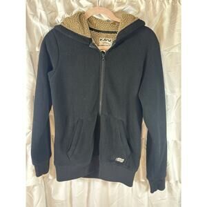 Kavu Women’s S Deep Pile Sweater Jacket Fleece Hoodie Hoody Black Pockets